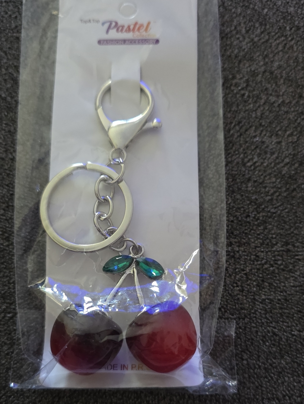 Pastel Fashion Accessories Silver Key & Red Cherry Charm